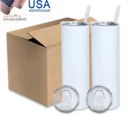 US STOCK 20 uncji sublimacji Tumbler Blanks białe proste kubki ze stali nierdzewnej DIY izolowane próżniowo samochodowe kubki do kawy