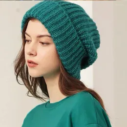 Шапочка шапочка/кепки для черепа зима теплые вязаные шляпы унисекс твердый цвет Негабаритный случайный шапка с шапочкой на открытом воздухе.