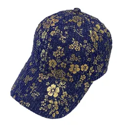 Czapki piłki jesienne zima damska czapka baseballowa z nadrukowanymi złotymi kwiatami granatowy czarny g230209
