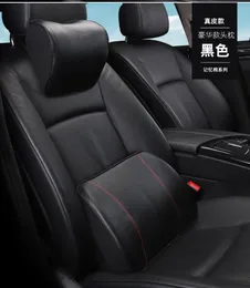 Cuscini di seduta in vera pelle Set di cuscini per il collo dell'auto Memory Foam Poggiatesta automatico Supporti lombari Cuscino Cuscini posteriori universali Accessori