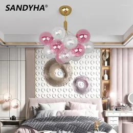 قلادة مصابيح Sandyha Crystal Lampara Salon Design Luxe Sthandelier لغرفة المعيشة Lamparas Colgantes Para Techo LED LED LID
