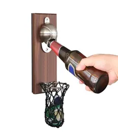 Kreativer Magnetflaschenöffner Wandmontage Kühlschrank Bieröffner eingebettete Massivholzmagnet -Kappe Fänger für Weinbier Zinklegierung i3513005