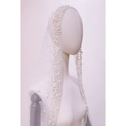 Gioielli per capelli da sposa Romantico strascico Cattedrale Velo da sposa Copricapo con perline a uno strato di perle 230210