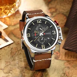 New Men's Watch CURREN Brand Luxury Fashion Chronograph Quartz Sports Wristwatch High Quality Leather Strap Date Male Clock304V