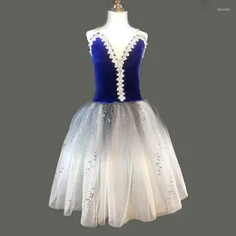 Scenkläder blå lång romantisk balett tutu tjej kvinnor kostym prestanda dans klänning flickor kjolar tyll