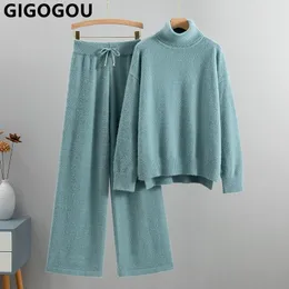 İki parçalı elbise gigogou imitasyon vizon kindmere iki adet kadın kazak seti gevşek örgü jumper pantolon pantolon moda sıcak bayan takım elbise 230210