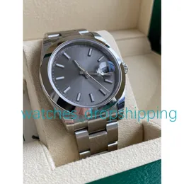 Classic Mens Watch 41mm Smooth Bezel Automatic Mechanical Movement Gray Dial 904l Fine Steel Oyster Chain Sapphire Glass Sport Watches Montre De Luxe