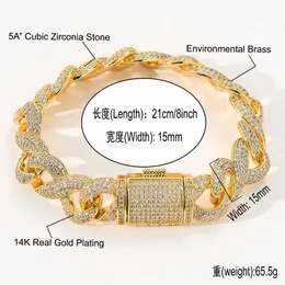 Ny 15 mm kubansk trendig diamant inlagd cool personlighet hip-hop titanst￥l m￤ns armband