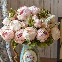 Flores decorativas grinaldas 1bunch Europeias artificial peônia partido decorativo Seda Flores falsas Peonies para casa El Decor Diy Wedding Decoration Wreath 230210