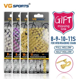 VG Sports 8 9 10 11 12 속도 자전거 체인 실버 하프/풀 중공 초경량 116L 10S 11S 12S Mountain Road Bike Chains Parts 0210
