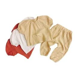 Conjuntos de roupas para bebê conjunto de roupas meninos meninas mangas curtas roupas caseiras musselina de algodão de algodão roupa de roupa infantil de terno de terno toplespants pc anos