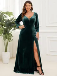 Платья плюс размеры 9xl Вечерние блестящие длинные рукава глубоко v Neck 2023 Красивые из темно-зеленой матерью подружки невесты.