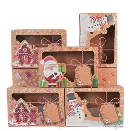 Embrulho de presente 3-12pcs Caixa de biscoito de Natal Kraft Paper Candy Bags Bolsas de embalagem de alimentos Ano Navidad Shellgift