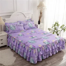 Bed Skirt TECHOME Floral Bed Skirt or Pillowcase Bedding Sanding Twill Soft Bedspread King Queen Size Double Layer Bed Skirt Spring Summer 230211