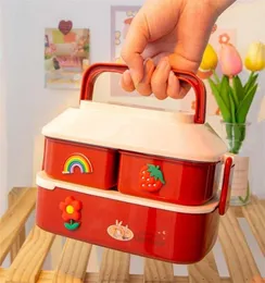 Cartoon Children Lunch Box Cute Student Bento Microwave Es Food Storage met onafhankelijk bestek voor kinderkamperen 2111038376243