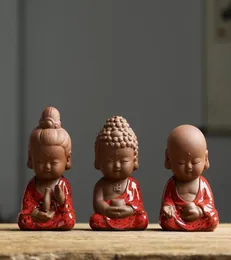 Little Monk Tea Pet Creative Ceramic Mini Buddha Statue Tavolo da t￨ viola Clay Cute Zen Decoration Desktop Office Office Ornament3638768
