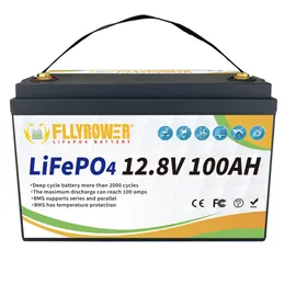 Fllyrower 최신 12V 100AH ​​LifePO4 리튬 철 포스페이트 배터리 RV 야영자를위한 태양 광 골프 카트 해양 충전기