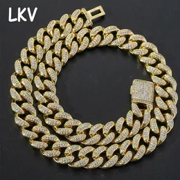 Double-row zircon Cuban necklace 15mm hip-hop rap men's big gold nightclub disco clavicle chain