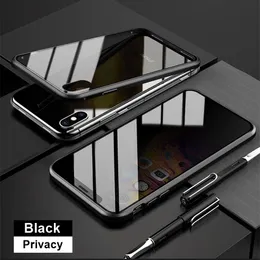 Anty podglądające etui magnetyczne podwójna prywatność metalowy zderzak szklany pokrowiec na IPhone 14 13 Pro Max 12 Mini 11 Plus osłona antyszpiegowska