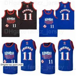 MOIVE Stranger Things Eleven 11 amigos Jersey Men Basketball Men respirável para fãs esportivos Hiphop Pure Cotton Shirt Team cor azul preto longe de alta qualidade