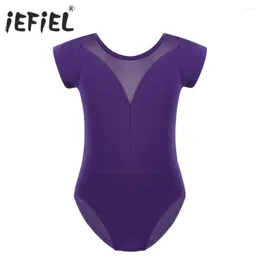 Stage di Usura IEFiEL Ragazze Tutu Dancewear Splice Con Scollo A V Costume di Ballo di Balletto Turnpakje Ginnastica Body Per I Bambini Ballerina