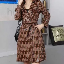 Women's Trench Coats Designer Luxury Quality 22F Fashion Leather Letter Khaki Belt Waist Ladies Knee Length Coat H0OJ