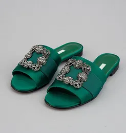 Top Women Martamod Sandals Shoes Slip on Satin Slide Flat Jewel Square Crystal Buckle Lady Slippers Comfort Walking EU35-41 Original Box