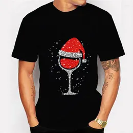 남자 T 셔츠 크리스마스 모자 인쇄 남자 셔츠 그래픽 코튼 티 와인 과인 재미있는 하라주 쿠 메리 남성 티셔츠