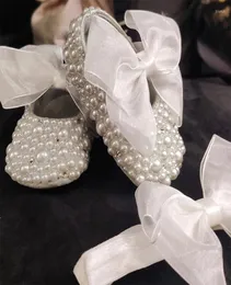 Athletic Shoes Dollbling Princess Little Girls Baby Lace Up Ribbon White Custom Handmade Pearls Christening Infant Prewalker7879340
