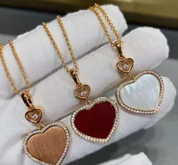 Vintage Red Heart Necklace White Shell Pendant Wedding Party Single Diamond Jewelry Female Gold Plated Thin Chain Choker