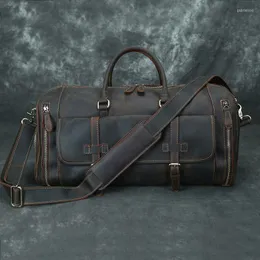 Duffel bolsas de grande capacidade Bolsa de viagem de couro genuíno para homens mulheres marrom -devão mole casual grande bagagem de fim de semana ombro