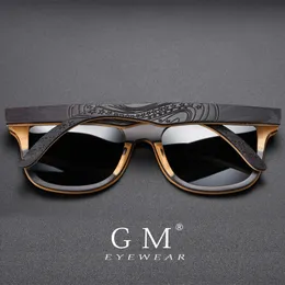 Sunglasses GM Brand Designer wood Men Polarized Black Skateboard Wood Retro Vintage Eyewear Drop S5832 230211