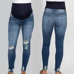 Jeans feminino Summer Summer Fashion Fashion Maternity Jeans High Welly Belly Skinny Pants Rous para mulheres grávidas Gravidez 230211