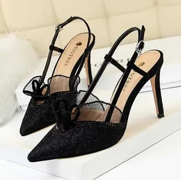 Sandals 2020 New Sexy Women High Heels Fashion Women's Party Shoes Black Lace Sling-Backs Summer Sandals Pointed Toe Dress Shoes Woman G230211