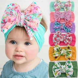 Hair Accessories Girl's Printed Big Bow Nylon Band Soft Elastic Toddler Bandage Baby Headband Niemowlę Bowk