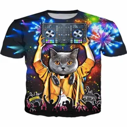 Ganze hochwertige neue Sommer-Unisex-T-Shirt 2018 Fashion Short Music DJ Katze gedruckte lustige T-Shirt Männer Tops YPF127224L
