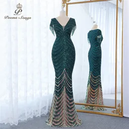 Sukienki imprezowe Zielone krótkie z koraliki w stylu syreny wieczorowe sukienki Vestidos Formalizacje Vestidos de Fiesta Robe de Soiree de Mariage 230210