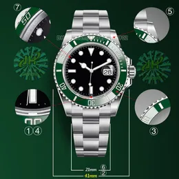 Relógio masculino para relógios masculinos, mostrador verde, cerâmica, bisel preto, relógio de pulso, 41mm, movimento 3135, modelo 3235, resistente à água, mergulho, 50m, aço inoxidável 904L, montre de luxo