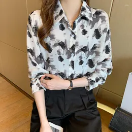 Kvinnor BLOUSES 2023 Large Leopard Print Chiffon Shirt European och American Fashion Women's Long Short Sleeve Summer Top Lady