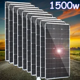 Solar Panels 1500w 1200w 1000w 600w 450w 300w Panel Kit Complete with Aluminum Frame 12V 24V Battery Charger System for Home Car Boat 230210