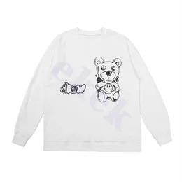 Design Luxury Mens Long Sleeve Sweatshirt Sketch Cartoon Bear Print Sweatshirt Fashion Brand Round Neck Pullover Top White
