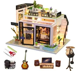 DIY Dollhouse Miniatur Building Kits Musikzimmer Little House Dolls Geburtstagsgeschenkspielzeug für Kinder Holzpuppenmöbel 2108128377242