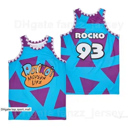 Movie # 93 Rockos Modern Life Maglia da basket Squadra traspirante Colore blu HipHop High School Per gli appassionati di sport Camicia in puro cotone Uniforme Eccellente