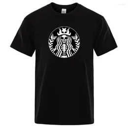 Herr t-skjortor herrar hög kvalitet t-shirt bomull kaffekaffe avslappnad skull skalle tryck kort hylsa tshirt o-hals tee