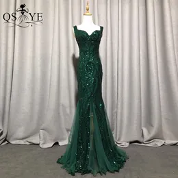 Party Dresses Luxury Emerald Evening Dresses Green Sequined Long Mermaid Prom Gown Glitter Elegant Party Dress Mönster LACE Formell klänning 230210