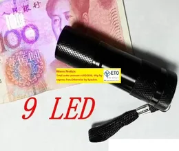 Neue Ankunft Aluminium 9 LED Taschenlampe UV Taschenlampe NM Flash Light50pcslot