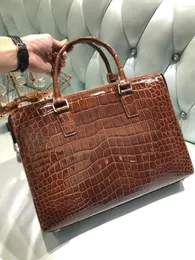 Briefcases High Glossy Shinny Luxury Quality Genuine Real Crocodile Skin Belly Leather Men Business Briefcase Bag Laptop With Code Locker