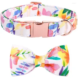 Dog Collars Unique Style Paws Personalized Summer Collar With Bowtie Pink Flower Pet For Large Medium Small