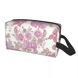 Kosmetiska väskor chic pastell rosa gröna rosor blommor toalettartikar för kvinnor blommor makeup arrangör lady skönhet lagring dopp kit fodral