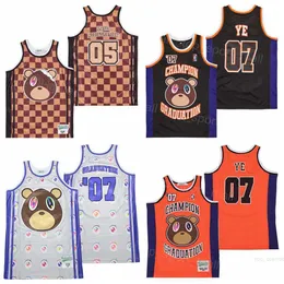 Men Movie Basketball 5 Late Registration Jersey 07 West Graduation Atudio Album Rapper Album Cover CHECKERED Hip Hop Rap Champion Black Brown White Orange